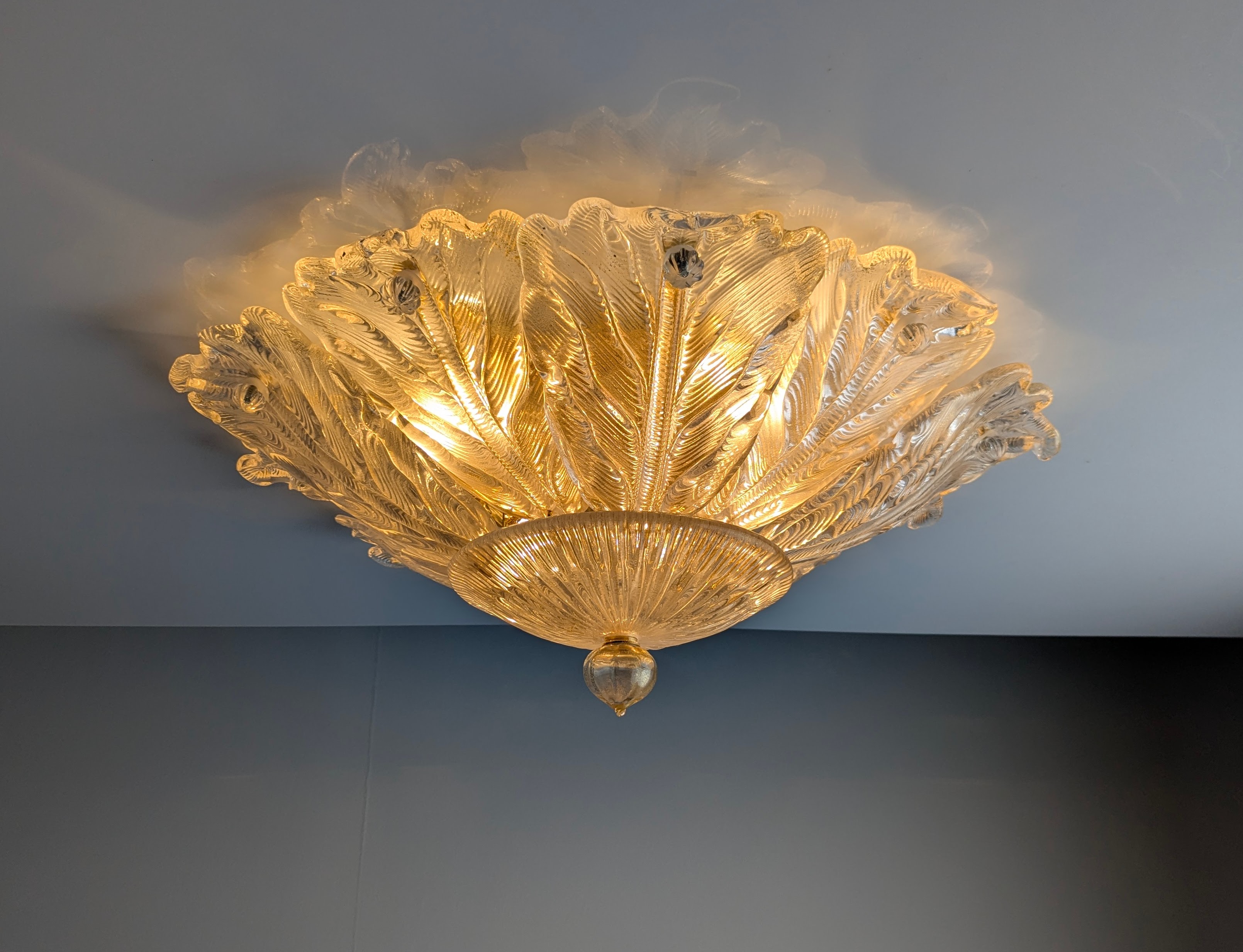 Lámpara de techo Barovier & Toso Foglia d'Oro Murano, Italia, 1980s - Imagen 9