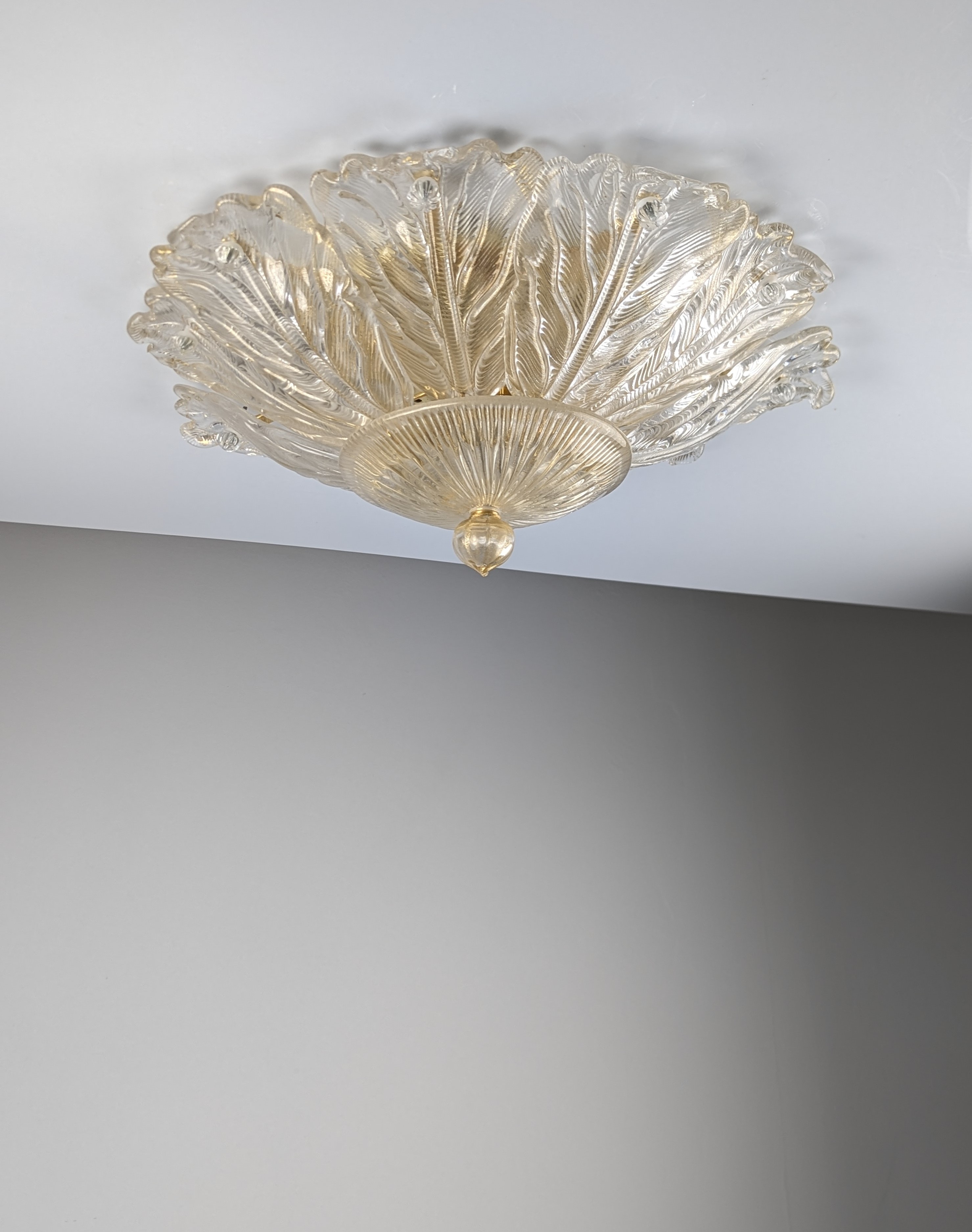 Lámpara de techo Barovier & Toso Foglia d'Oro Murano, Italia, 1980s - Imagen 2