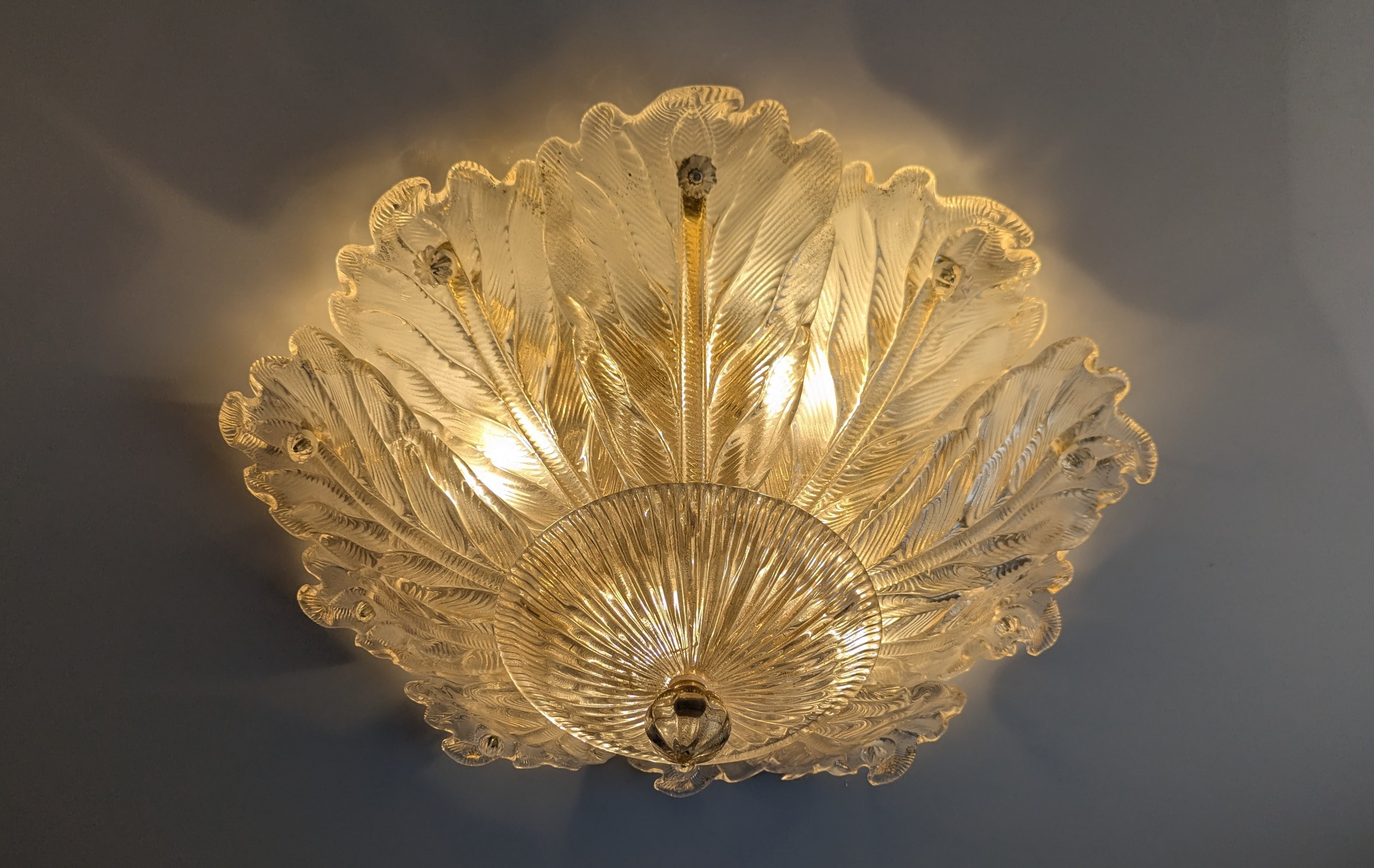 Lámpara de techo Barovier & Toso Foglia d'Oro Murano, Italia, 1980s - Imagen 7