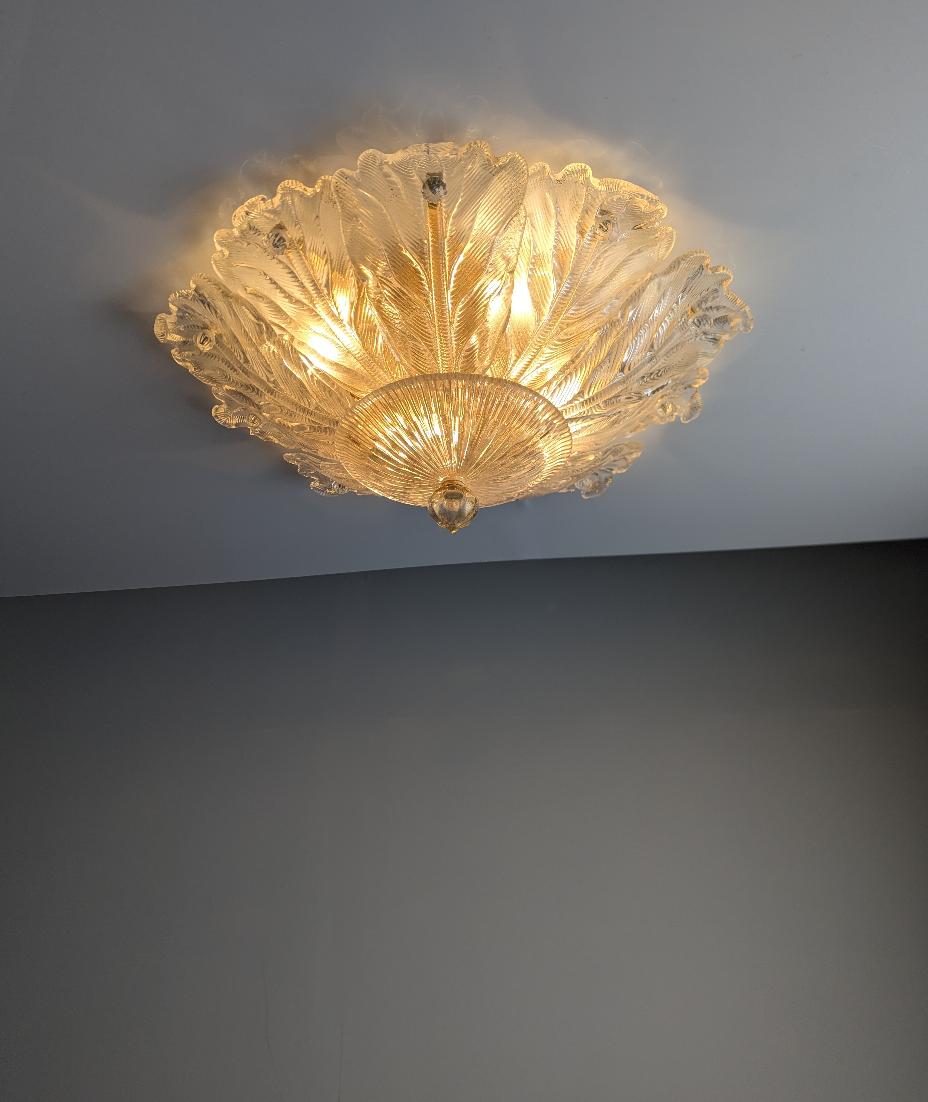 Lámpara de techo Barovier & Toso Foglia d'Oro Murano, Italia, 1980s - Imagen 3