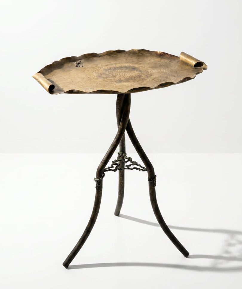 Mesa Japonesa Art Nouveau de Bronce y Latón con Libélula, 1920s