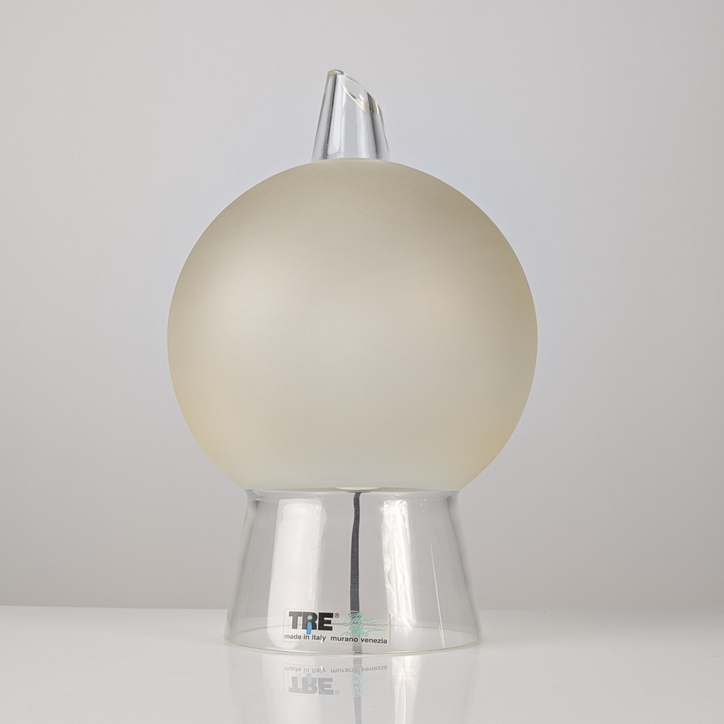 Lámpara de Mesa en Cristal de Murano de Itre, Cono y Esfera Satinada, Venecia 1980s