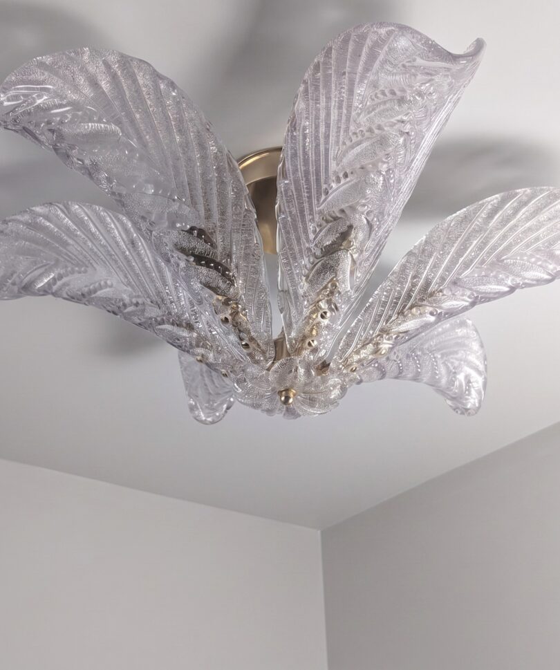 Lámpara de Techo Mazzega de Cristal de Murano con Hojas de Palmera, Italia, 1960s