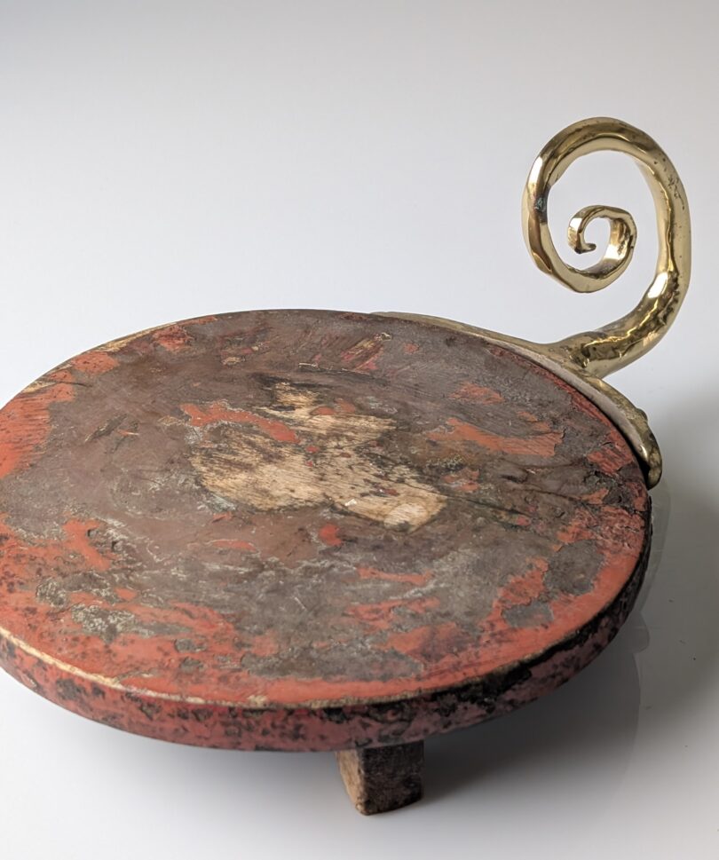 Tabla de Cortar Brutalista de Madera y Latón de David Marshall, 1970s
