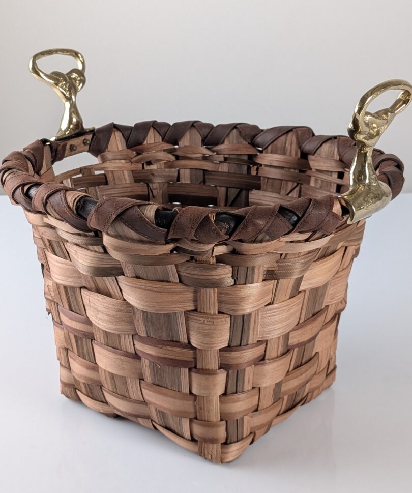 David Marshall Brutalist Splint Wood and Cast Brass Basket, 1970s