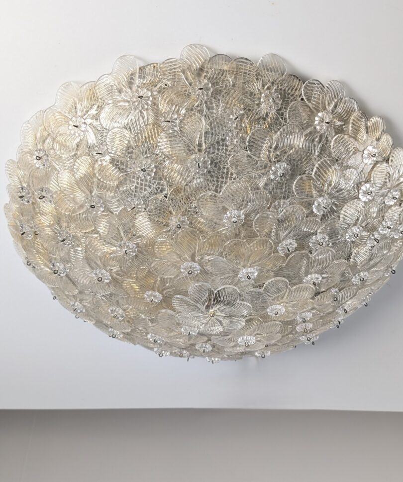 Lámpara de Techo Floral en Cristal de Murano con Polvo de Oro Barovier & Toso, 1960s