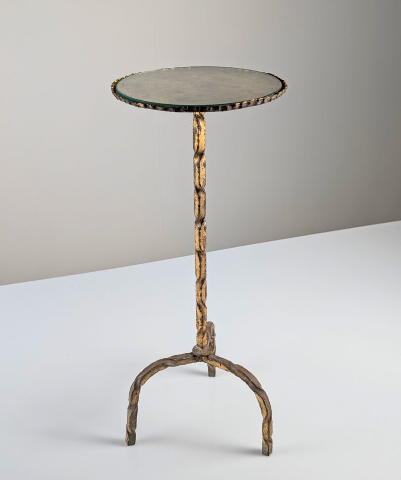 Mesa Auxiliar Mid-Century para Bebidas en Hierro Forjado Dorado y Cristal, España, 1950s