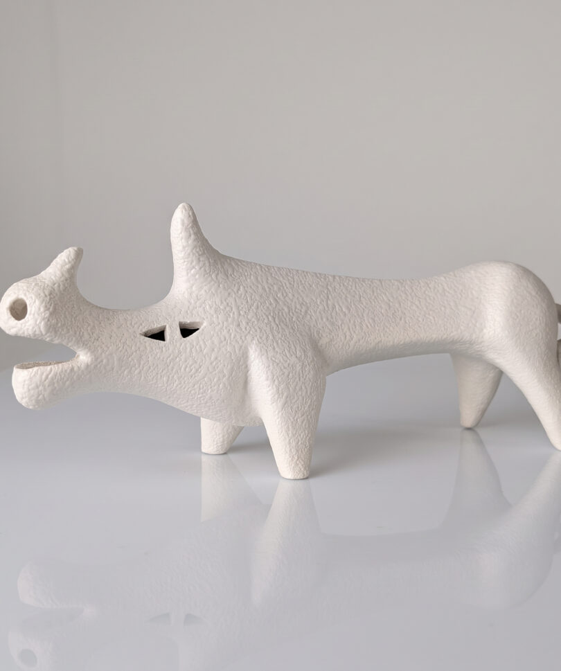 Escultura de Cerámica de Rinoceronte Blanco Mid Century de Roberto Rigon, Italia 1970s