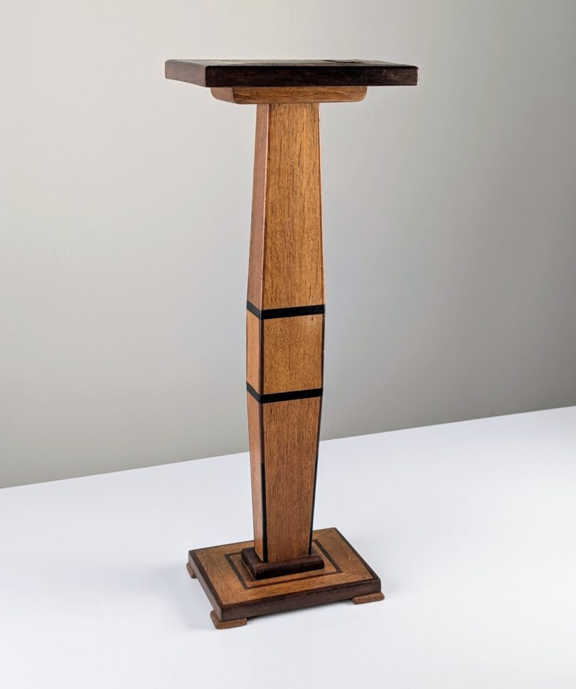 Columna Pedestal Art Deco en Madera con Marquetería Geométrica, Francia, 1920s